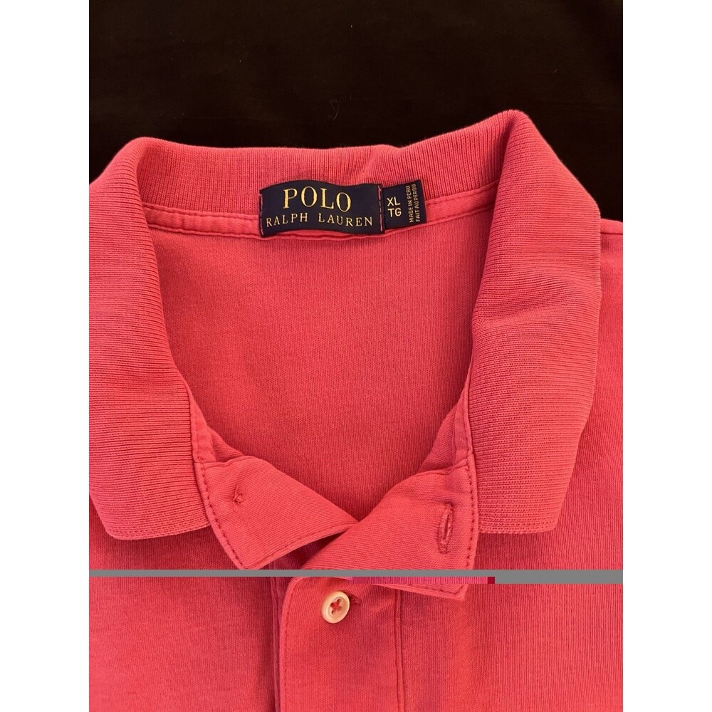 Polo Ralph Lauren Men's XL Salmon Pink Polo Shirt Green Pony Cotton Short Sleeve - Picture 3 of 6